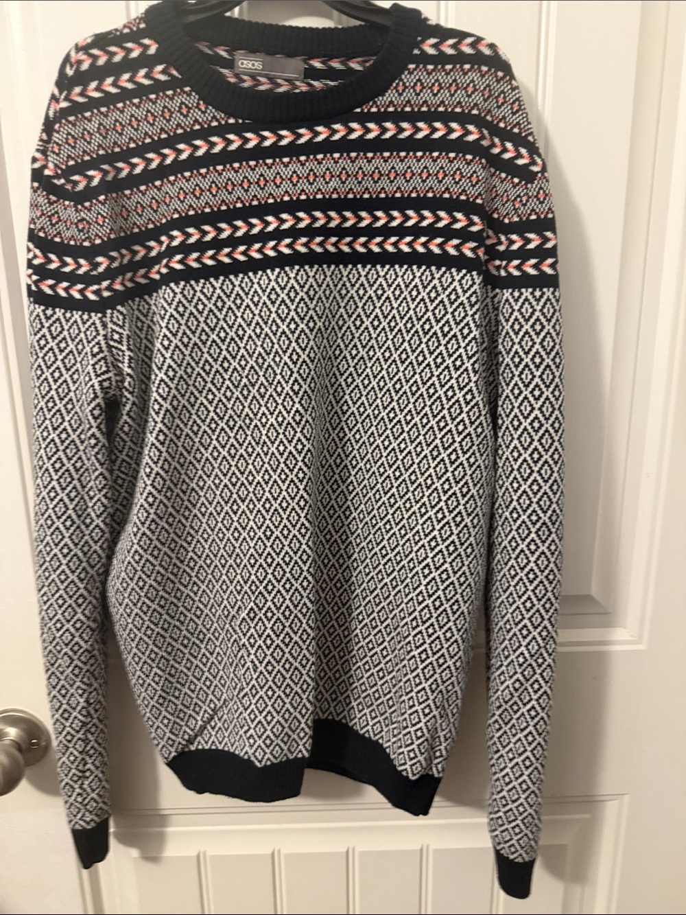 ASOS Black, White & Red Patterned Crewneck Sweater